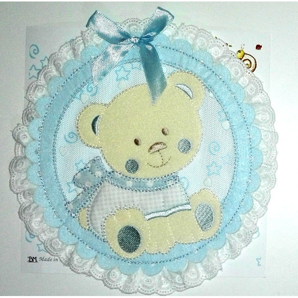 Baby Cockade Decoration - Light Blue Teddy Bear